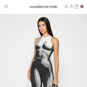 Body Print Racer Top - White/Grey